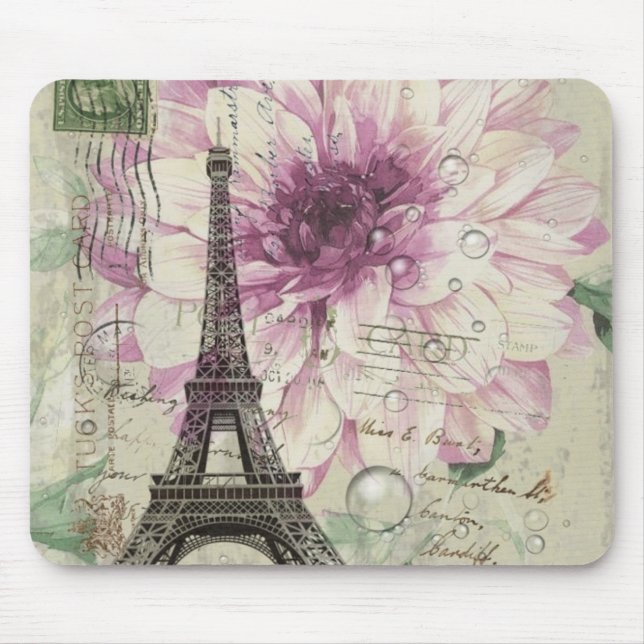 Boho Chic blommigt Vintage Paris Eiffel Torn Musmatta (Framsidan)
