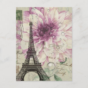 Boho Chic blommigt Vintage Paris Eiffel Torn Vykort