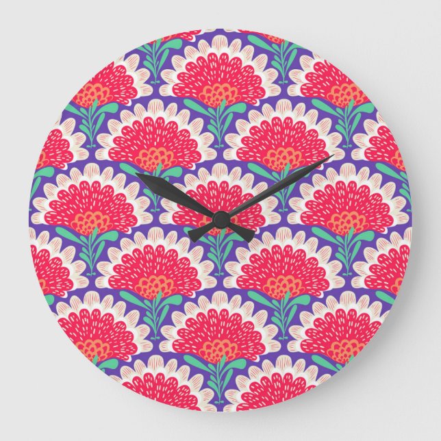 Boho Chic Blommigt Vintage Print. Stor Klocka (Framsida)