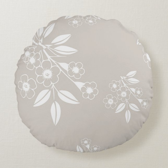 Boho Chic Blommönster Aesthetic Rund Kudde (Framsidan)