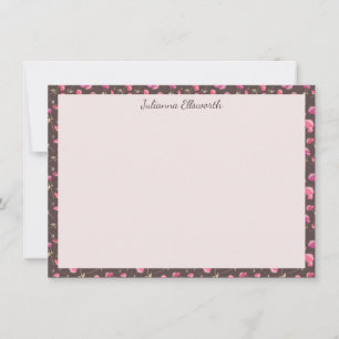 Boho Chic Blommönster Rosa Brown Personlig Tack Kort