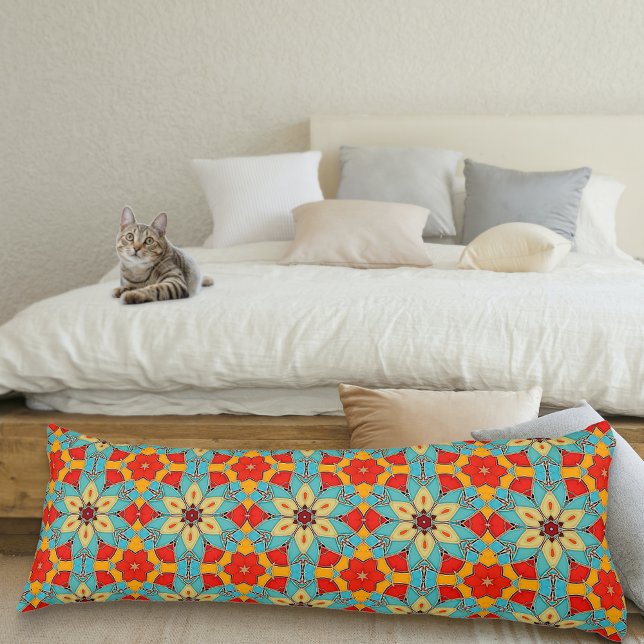 Boho Chic Blommönster - Turquise Orange Red Kroppskudde (Skapare uppladdad)