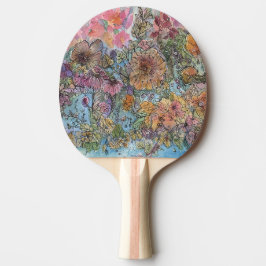 Boho Chic Blomsterträdgård Vattenfärgsfärg målning Pingisracket