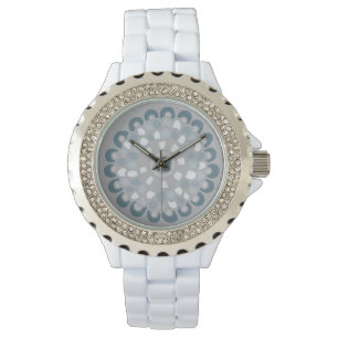 Boho Chic Blue Grått Mandala Neutralt Blommönster Armbandsur