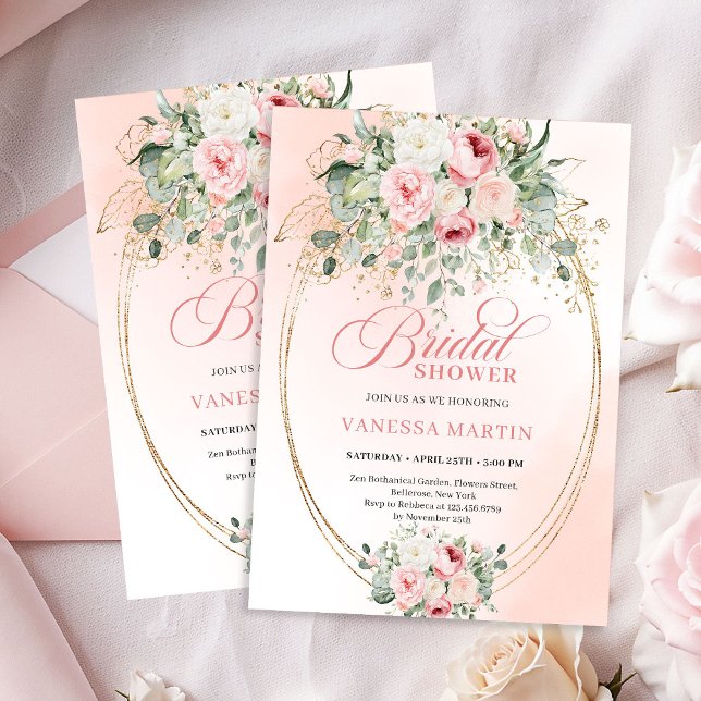 Boho Chic Blush Roser Bröllopsfest Inbjudan (Boho Chic Blush Roses Bridal Shower Invitation)