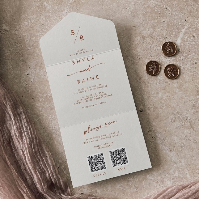 Boho Chic Bohemian Cream Dual QR Code Bröllop (Skapare uppladdad)