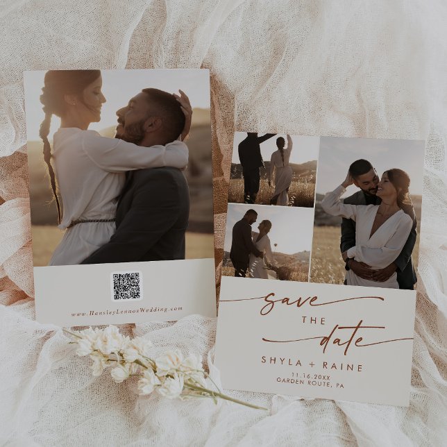 Boho Chic Bohemian Cream Multi Photo QR-kod Spara Datumet (Skapare uppladdad)