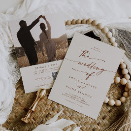 Boho Chic Bohemian Cream Photo QR Code Bröllop Inbjudningar