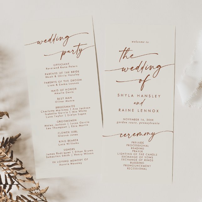 Boho Chic Bohemian Cream Tea Length Bröllop Program (Skapare uppladdad)