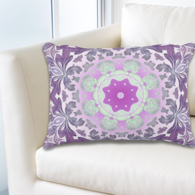 Boho chic Bohemian lilac lila mandala Prydnadskudde (Boho chic Bohemian lilac purple mandala Decorative Pillow)