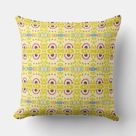 Boho Chic Bohemian Tribal Blommigt Chartreuse Grön Kudde