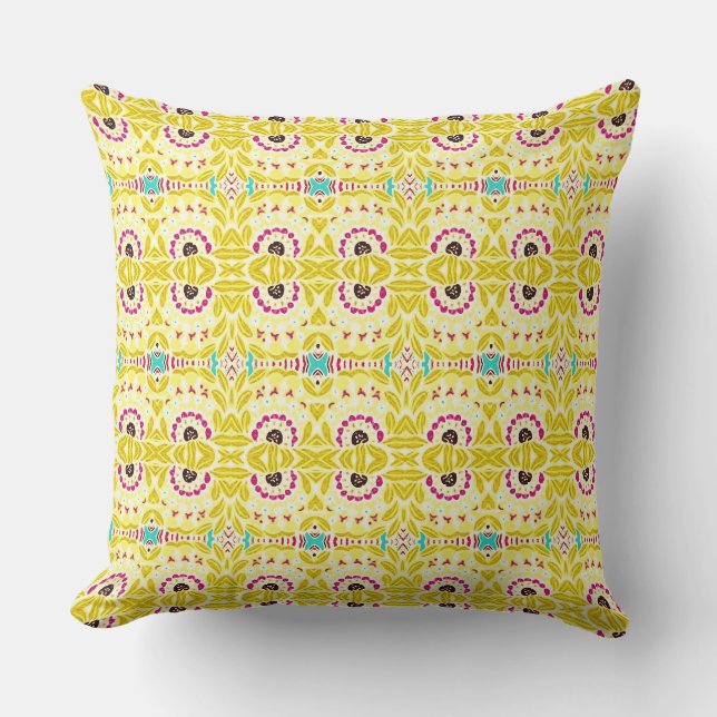 Boho Chic Bohemian Tribal Blommigt Chartreuse Grön Kudde (Framsida)