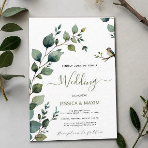 Boho Chic Botaniska Grönten Gren Bröllop Inbjudningar