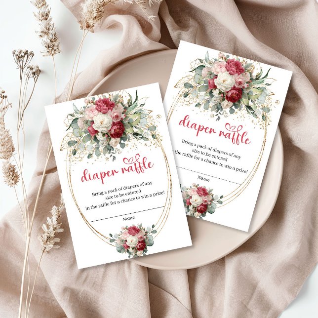 Boho Chic Burgunder Rosa Blöja Lotteri Kort (Boho Chic Burgundy Blush Diaper Raffle Card)