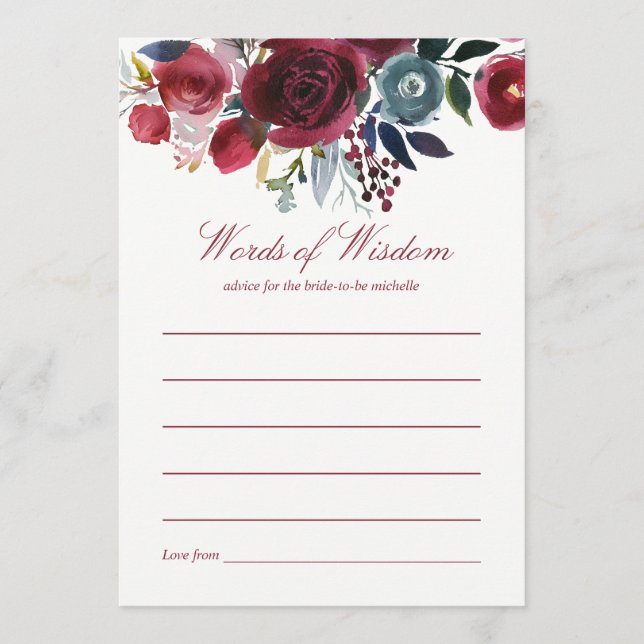 Boho Chic Burgundy and Navy Autumn Fall bröllop Rådkort (Framsida)