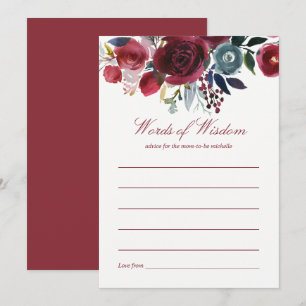 Boho Chic burgundy and navy Baby Shower Advice Inbjudningar