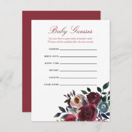 Boho chic burgundy and navy Baby Shower Guessing Inbjudningar
