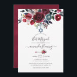Boho Chic Burgundy and Navy Blommigt Bat mitzvah Inbjudningar<br><div class="desc">Trendiget boho bat mitzvah inbjudan designad för att snabbt och enkelt kunna anpassas till dina händelsespecifikationer.</div>