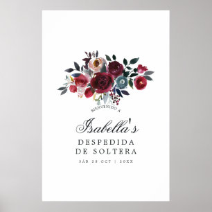 Boho Chic Burgundy and Navy blommigt Welcome Poster