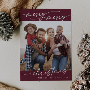 Boho Chic Burgundy Family Photo Cute-julen Julkort