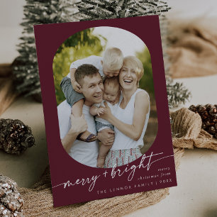 Boho Chic Burgundy Merry Bright Photo jul Julkort