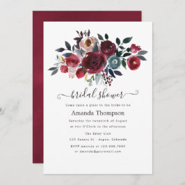 Boho Chic Burgundy & Navy blommigt Brunch and Bubl Inbjudningar