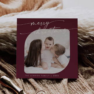 Boho Chic Burgundy Photo Cute Family jul Julkort
