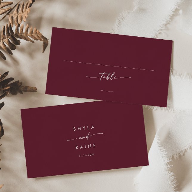 Boho Chic Burgundy Red Bröllop Flat Placeringskort (Boho Chic Burgundy Red Wedding Flat Place Card)