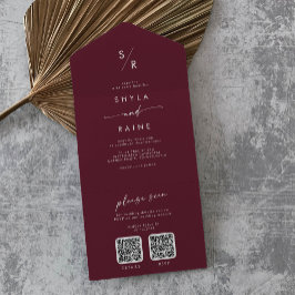 Boho Chic Burgundy Red Dual QR Code Bröllop