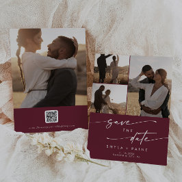 Boho Chic Burgundy Red Multi Photo QR-kod Spara Datumet