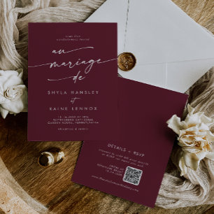 Boho Chic Burgundy Red QR Code Bröllop Inbjudningar