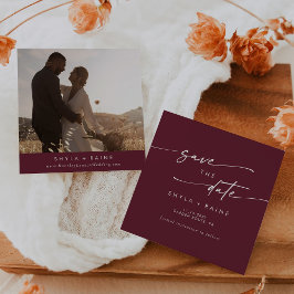 Boho Chic Burgundy Red Square Photo Back Spara Datumet