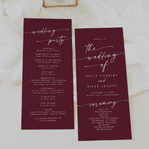 Boho Chic Burgundy Red Tea Length Bröllop Program
