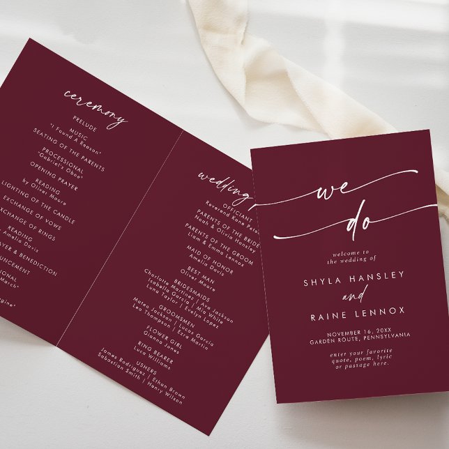 Boho Chic Burgundy Red Vi är på Bröllop Program (Skapare uppladdad)