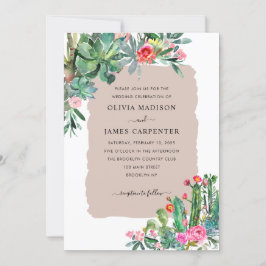 Boho Chic Cactus Succulent Greenery Blommigt Bröll Inbjudningar
