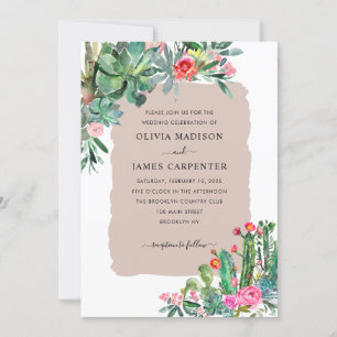 Boho Chic Cactus Succulent Greenery Blommigt Bröll Inbjudningar