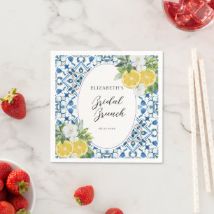 Boho Chic Citrus Italiensk Blå Kakel Bröllopsdusch Pappersservett