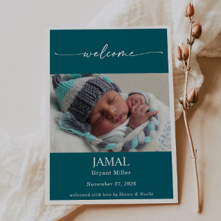 Boho Chic Classic Baby Photo Announcement Card Inbjudningar