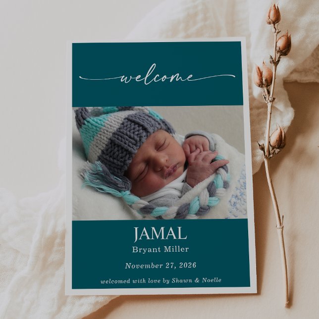 Boho Chic Classic Baby Photo Announcement Card Inbjudningar (Skapare uppladdad)