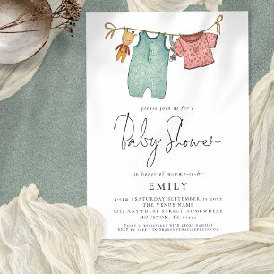 Boho Chic Clothes on Line Baby Shower Inbjudningar
