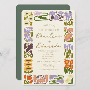 Boho Chic Colorful Flower Retro Bröllop Inbjudningar