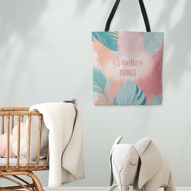 Boho Chic Coral Rosa Turquise Löv Namn Baby Tygkasse (Skapare uppladdad)