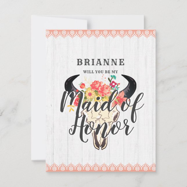 Boho Chic Cow Skull blir min Maid of honor Inbjudningar (Framsida)