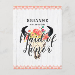 Boho Chic Cow Skull blir min Maid of honor Inbjudningar