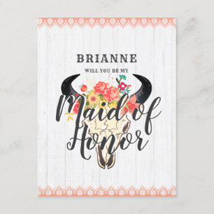 Boho Chic Cow Skull blir min Maid of honor Inbjudningar