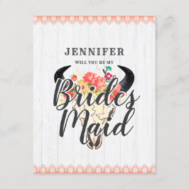 Boho Chic Cow Skull kommer att bli min bridesmaid Inbjudningar