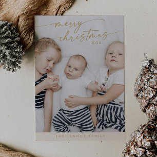 Boho Chic Cream Guld Cute Unik fotojul Julkort