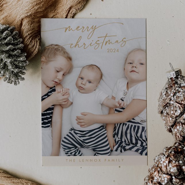 Boho Chic Cream Guld Cute Unik fotojul Julkort (Skapare uppladdad)
