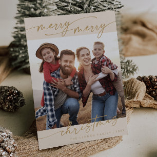 Boho Chic Cream Guld-familjens foto Cute-jul Julkort