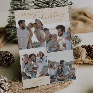 Boho Chic Cream Guld Julafton Foto Unik jul Julkort